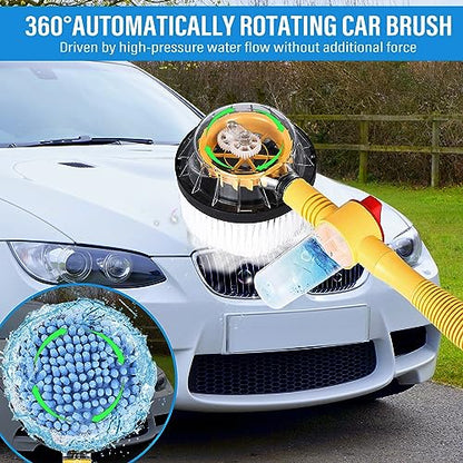 Toolly Car Wash Brush Cleaning Kit, 360° Spin Car Mop, Microfiber Rotating Car Cleaning Brush, Detachable & Extendable Scrub Brush, Garden Hose Spray Nozzle Spray Gun for Cars, Yards, Garden, Pets