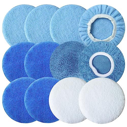 Boltigen 12pcs 5-6 inch Polishing Pad Bonnets 12Pack 4 Color 5 to 6'' Orbital Polishing Pad Microfiber Coral Fleece Bonnet Car Buffer Polisher Waxing Covers for Automobile Glass Cleaning and Polish - color: 5-6inch-12pcs 4colors