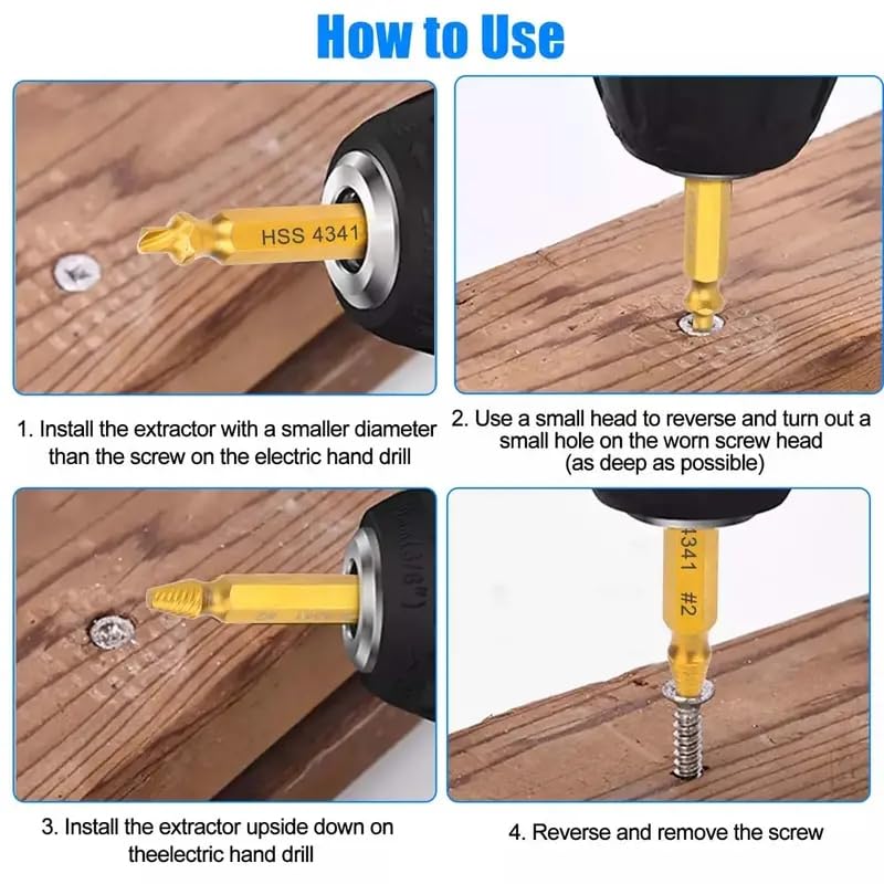 JIAOLUIOLI Damaged Screw Extractor Set, 6PCS Stripped Bolts Extractor Kit, Easy Removal of Rusty & Broken Drill Bits, Drill Bit Bolt Remover and Extractor, Broken Stripped Screw Extractor (Gold)