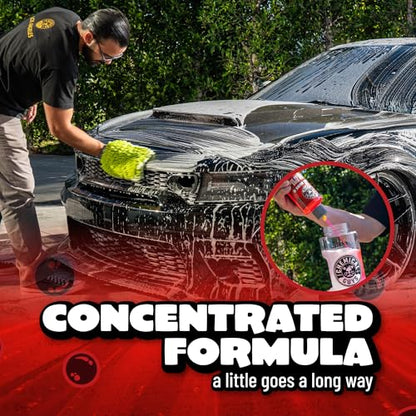 Chemical Guys Maxi Suds II Cherry Scent Car Wash Soap and Chenille Microfiber Wash Mitt Bundle, High Foam Shampoo for Foam Cannons, Guns, and Buckets, Safe for All Paint - 16 Fl Oz - size: 16 Fl Oz (Pack of 1), style: With Microfiber Towel