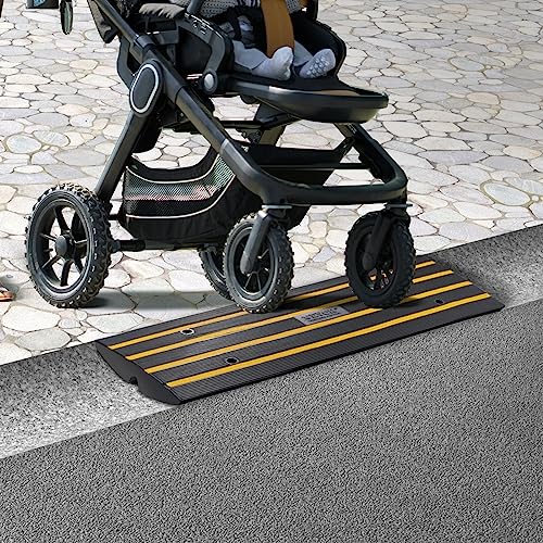 VEVOR Car Driveway Rubber Curb Ramps Heavy Duty 33069lbs Capacity Threshold Ramp 2.6 Inch High Cable Cover Curbside Bridge Ramp for Loading Dock Garage Sidewalk (1-Channel, 1Pack-Curb Ramp) - size: 2.6" Rise (1-Pack, 1-Channel)