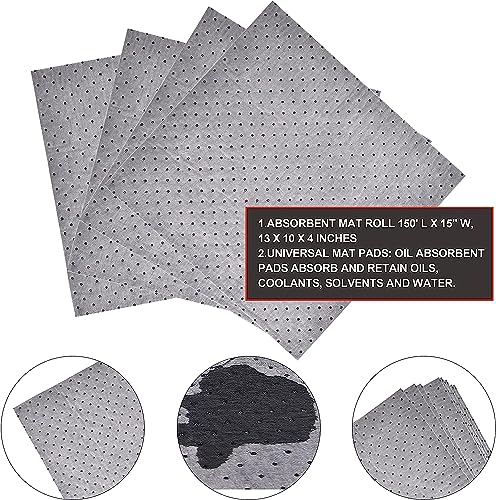 PONO Premium Polypropylene 150' L x 15" W Absorbent Mat Roll Gray Heavy Weight Oil Absorbing Mats Universal Oil for Absorbing Oils, Water, Solvents, Coolants and More - size: 1Roll, 150' L x 15"