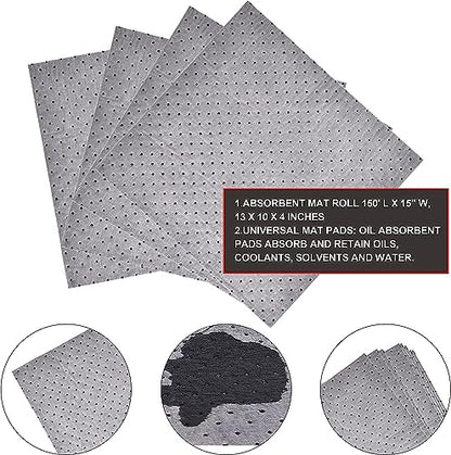 PONO Premium Polypropylene 150' L x 15" W Absorbent Mat Roll Gray Heavy Weight Oil Absorbing Mats Universal Oil for Absorbing Oils, Water, Solvents, Coolants and More - size: 1Roll, 150' L x 15"