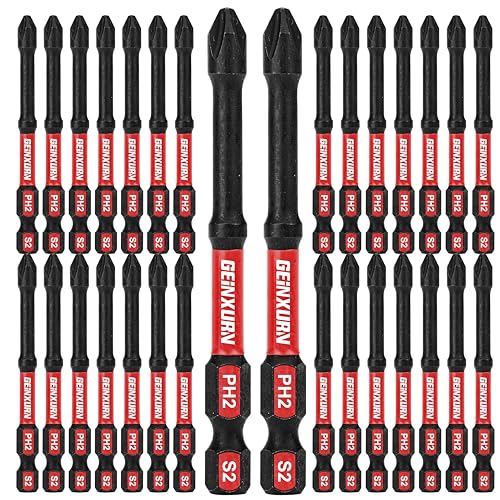 Geinxurn Impact Tough #2 Phillips 3 in. D2 Steel Long Extension Insert Driver Bits,30Pack 1/4 Inch Hex Shank Long Cross Magnetic PH2 Screwdriver Bits Set - size: 3"-D2PH2-30PCS