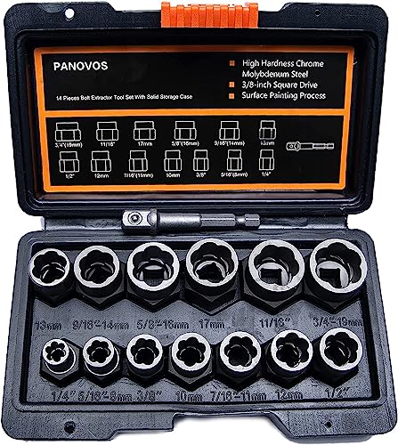 Screw Bolt Nuts Extractor Socket Set, 14 Pieces Impact Bolt & Nut Remover Set, Stripped Lug Nut Remover, Extraction Set for Removing Damaged, Frozen, Rusted, Rounded-Off Bolts, Nuts & Screws
