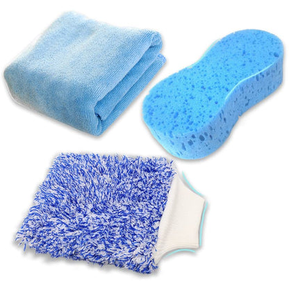 Car Cleaning Supplies Interior Car Detail Towel Exterior Wash Sponge Microfiber Wash Mitt Kit for Air Vents Dashboard Blue 3 Pcs - color: Blue