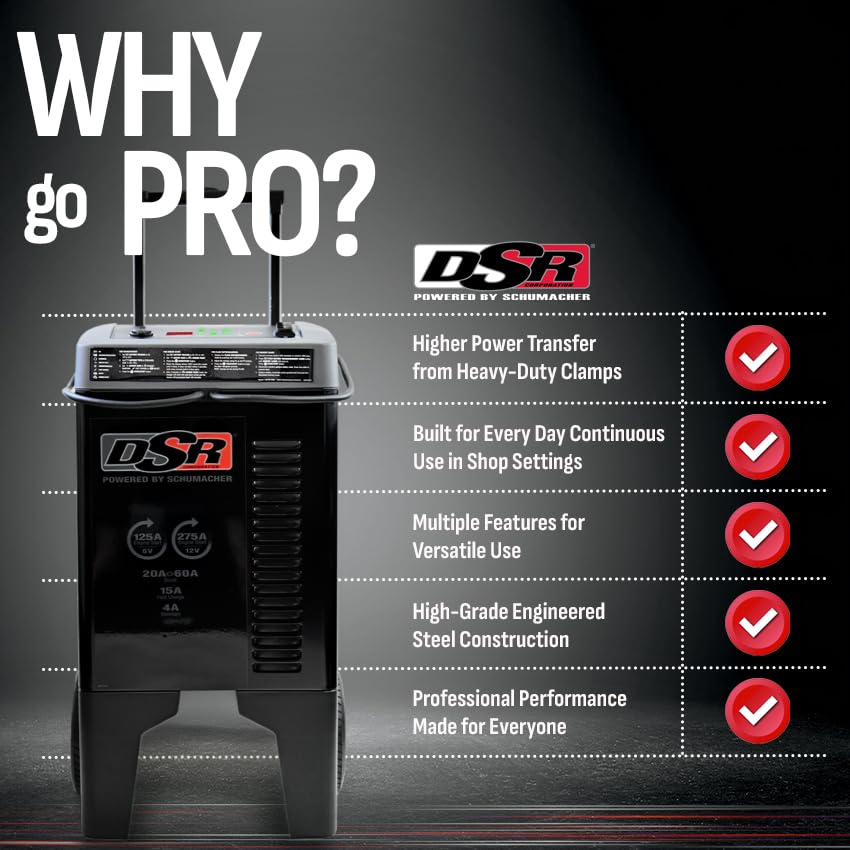 Schumacher Electric DSR Pro Series 6V / 12V Battery Charger & Engine Starter - Heavy Duty Wheeled Battery Charger - 275 Peak Amps - Easily Flash Reprogram a Battery - DSR122 - style: 6/12V 60/275A