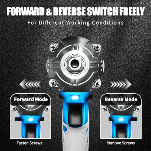 Cordless Impact Wrench, 1/2 Inch Brushless Impact Gun, 3-Speed High Torque Impact Driver with 2×4.0Ah Batteries & Fast Charger for Car Tire Removal, Automotive Repair & DIY