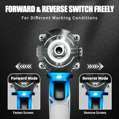 Cordless Impact Wrench, 1/2 Inch Brushless Impact Gun, 3-Speed High Torque Impact Driver with 2×4.0Ah Batteries & Fast Charger for Car Tire Removal, Automotive Repair & DIY