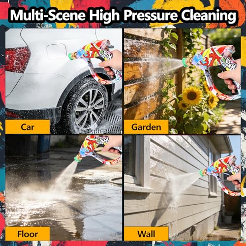 Pressure Washer Short Gun 4000 PSI High Pressure Power Washer Gun with M22-14mm Inlet and 1/4 Inch Quick Connector Heavy Duty Spray Gun for Foam Cannon Car Wash - color: Graffiti-Gun Only