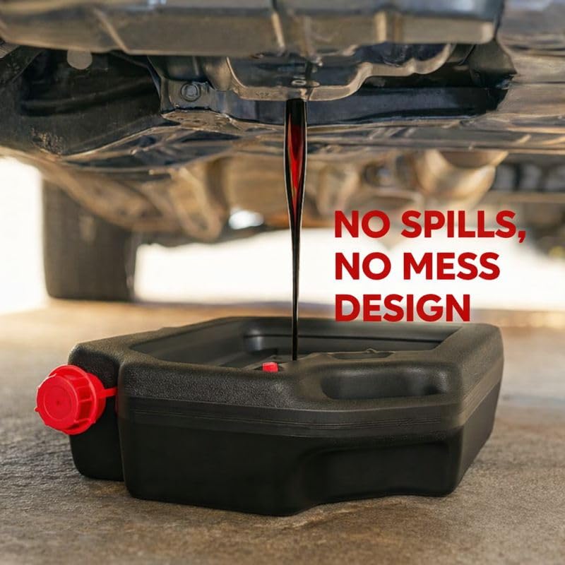 Oil Drain Pan, Low Profile Automotive Oil Change Catch Basin Container with Pour Spout and 2 Side Handles, Black (10 Quart) - size: 10 Quart