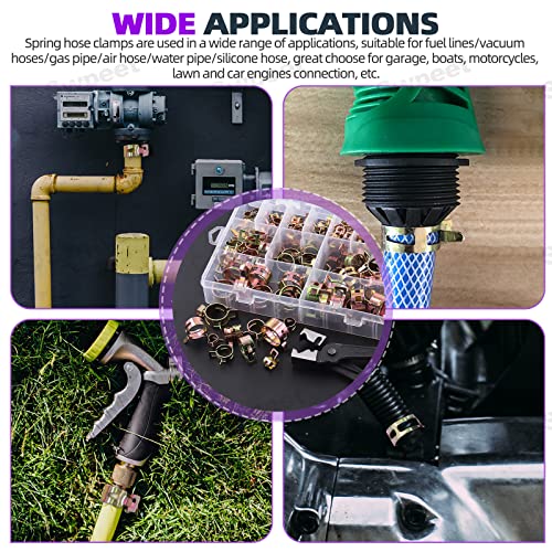 Swpeet 121Pcs 7-22mm Spring Band Hose Clamps with CV Boot Hose Clip Pliers Assortment Kit, Silicone Vacuum Hose Action Pipe Clamp Low Pressure Air Clip
