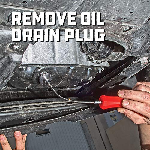 Powerbuilt Magnetic Oil Drain Plug Remover Tool, Flexible Shaft for Easy Reach, Hex Bit Magnet Adapter, Hold and Remove Plugs - Red 942072