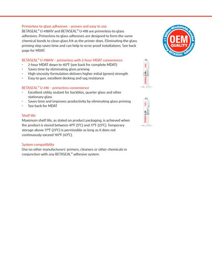 U-418 Auto Glass Urethane Adhesive - Primerless (10 Tubes) 310ml