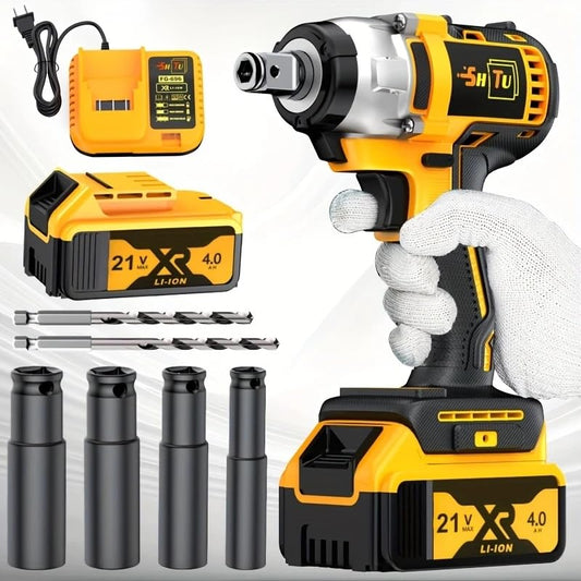 Wireless impact wrench, lithium-ion impact wrench with charger, portable fast charging tool - suitable for home and car maintenance (1 块电池 + 配件) - style: Battery * 1 + Accessories