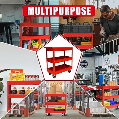 Torin APTC302B Steel Tool Service Push Cart with 3 Shelves and 200 lb Capacity, Red - color: Red, style: 3 Shelves