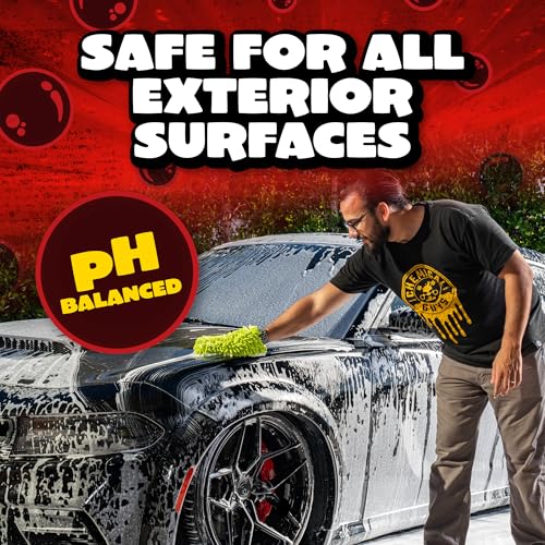 Chemical Guys Maxi Suds II Cherry Scent Car Wash Soap and Chenille Microfiber Wash Mitt Bundle, High Foam Shampoo for Foam Cannons, Guns, and Buckets, Safe for All Paint - 16 Fl Oz - size: 16 Fl Oz (Pack of 1), style: With Microfiber Towel