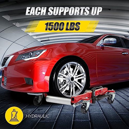 TUFFIOM Car Wheel Dolly Jack Set of 2, Hydraulic 3000-lbs Car Skates, 12'' Wheel Vehicle Positioning Jack, Heavy Duty Rollers with Foot Pedal for Tire Auto Repair Moving, Red - color: Red, Set of 2