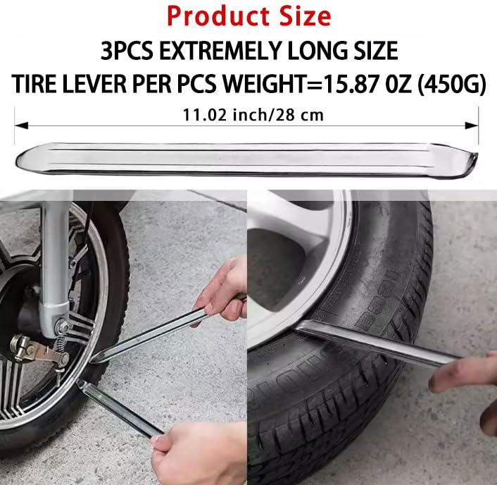 3Pcs Bike Tire Levers,Motorcycle Tire Spoons Iron Set,Remove Tool for Bike,Bike Change Changing Tool Kit Set,11Lengthen Galvanized Type Steel Repair Tube