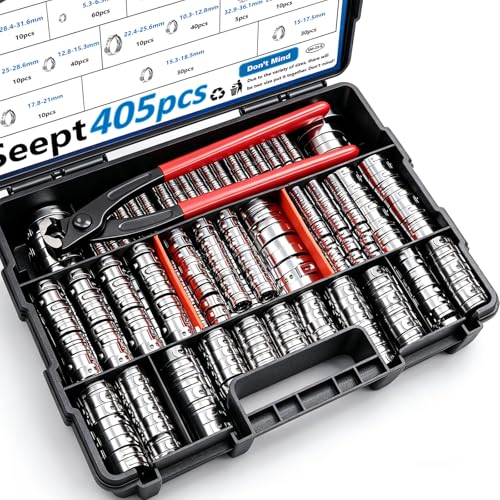 405Pcs 15-Sizes 304 Stainless Steel Single Ear Hose Clamps with Ear clamp plier 5.3-36.1mm Crimp Hose Clamps Assortment Kit for Auto/Home Appliance/Pipe/Fuel Line - color: Silver, size: 5.3-36.1mm 405pcs