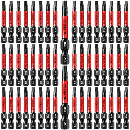 50-Pack T20 Torx Bit, RLVKEAZ 2-Inch Magnetic T20 Bits for Impact Driver | S2 Alloy Steel T20 Star Bits for Drill, CNC-Machined Tips, 1/4-Inch Hex Shank for DIY Woodworking and Furniture Assembly - style: T-20 50-piece supply of 2-inch magnetic T20 Torx b