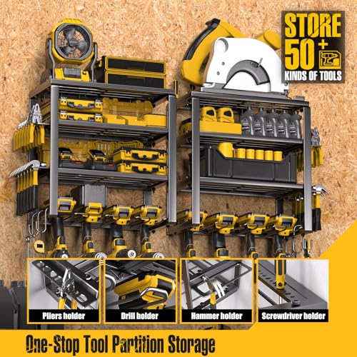 Spampur Power Tool Organizer Wall Mount | 4 Layers, Heavy Duty, Garage Storage - size: 4 Shelves 4Slots-2pk