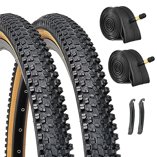 Hycline 2-Pack Mountain Bike Tires Set: 20/24/26/27.5-inch Folding Replacement High-Performance Wear-Resistant Bicycle Tires and Pair Inner Tubes with Tire Levers for MTB Off-Road Bike - color: 26x1.95-60TPI（Skinwall）
