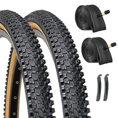 Hycline 2-Pack Mountain Bike Tires Set: 20/24/26/27.5-inch Folding Replacement High-Performance Wear-Resistant Bicycle Tires and Pair Inner Tubes with Tire Levers for MTB Off-Road Bike - color: 26x1.95-60TPI（Skinwall）