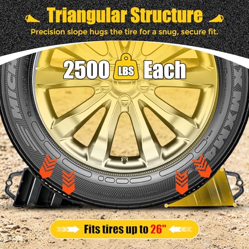 Camper Wheel Chocks, Anti-Slip Tire Blocks, Easy to Place & Remove | Portable Wheel Stoppers for RV Camping & Trailer Parking, Stackable Stabilizers with Secure Grip on Gravel, Mud & Slopes