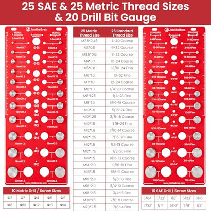 Thread Checker, 70 Nut and Bolt Thread Checker, 25 Standard & 25 Metric & 20 Drill Bit Gauge, Bolt Size Finder, Wall-Mountable Bolt Thread Identifier Gauge with Inch & CM Ruler - size: 70 Thread Checker