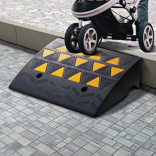 VEVOR Rubber Curb Ramp 6'' Rise Height Sidewalk Threshold Ramp, 14.6'' Width 19.3'' Length Driveway Ramp 33069 lbs Load Capacity for Curb for Forklifts, Trucks, Buses, Cars, Wheelchairs, Bike - size: 6" H x 19.3‘’ L