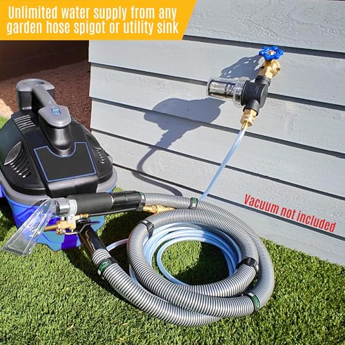 Hi Detail Shop Vac Extractor Kit with Wand and Hose, Adapter Converts Vacuum to carpet & upholstery Extractor for auto detailing & home - size: 25 Ft Waterline, 10 FT Vac Hose