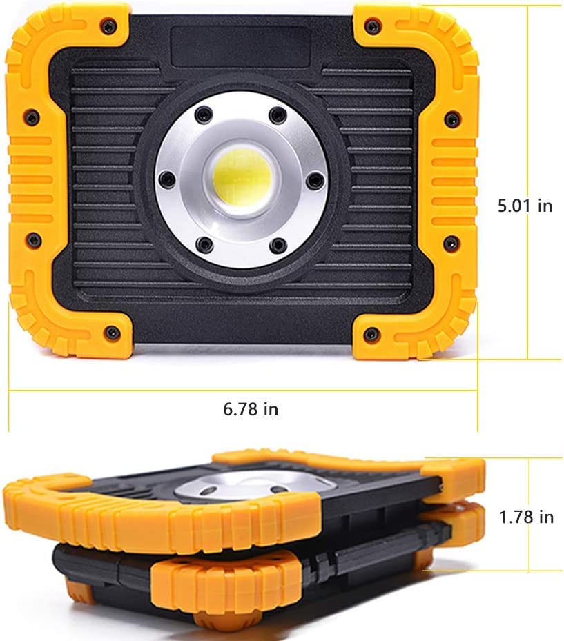 YXQUA Rechargeable Work Light, 30W LED Portable Flood Light, Super Bright IP65 Waterproof,180° Adjustable Stand for Job Site Lighting Outdoor Camping Emergency Car Repairing - size: 6.78 inches