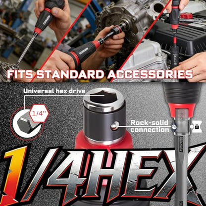 Geinxurn 33Pieces Impact Magnetic Screwdriver Set Include Stubby 2in1 Rachet Screwdriver Handle, Mini Ratchet Socket Wrench, Universal Socket,Bit Holder and Square Adapter for Repair & Outdoor Work - style: 33pcs