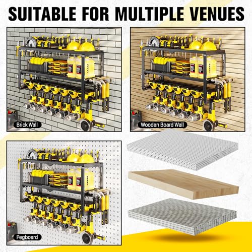 Hipidian Power Tool Organizer Wall Mount- 300lb Heavy Duty 3-Tier Storage Rack with 7 Drill Holders for Garage Tools, Best Birthday Tools Gifts for Men Dad Husband - size: 7 Slots 3 Layers