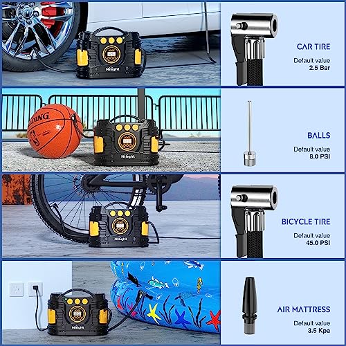 Nilight Tire Inflator Portable Air Compressor Dual Power for Car 12V DC and Home 110V AC Tires Pump Pressure Gauge Fast Inflate Auto Shutoff for Cars SUV Motorcycle Bicycle