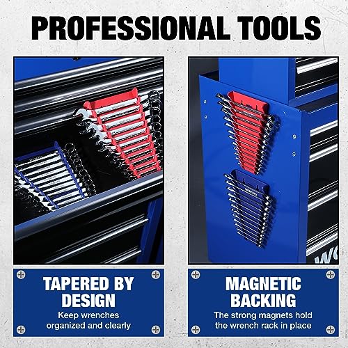 WORKPRO 2-Pack Magnetic Wrench Organizer, 12-Piece Wrench Holder Set | for Tool Box Drawer, Wrench Rack Tool Trays SAE (1/4" - 15/16") and Metric (6mm-24mm) - style: Magnetic Wrench Organizer(2PC)