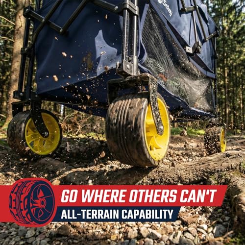 Sekey 500LBS Heavy Duty Double Decker Wagon with Extender, 400L Large Capacity Collapsible Garden Cart Fits 10x10 Canopy, All-Terrain Big Wheels with Brakes, Foldable Utility Wagon for Sports, Camping - color: Navy Blue