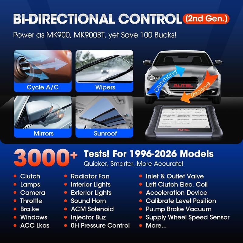 Autel MaxiCOM MK808S Bidirectional Scanner: 2026 Same as MaxiCheck MX808S MX900 MK900BT MK808BT Pro, 3000+ Active Test, 28+ Service for 200+ Brands, OBD2 All System Diagnose, FCA Autoauth & SGW, OS 11 | 2026 Bidirectional OBD2 Tool as MaxiCheck MX900 MX80