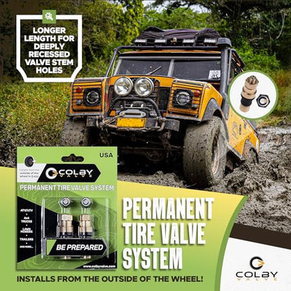Colby Valve Permanent Valve Stem Replacement Kit | Heavy Duty Metal Emergency Valve Stems for Tubeless Tires | Quick Install from Outside of the Wheel | Made in USA from Quality 360 Brass Components - size: Standard
