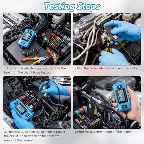 Car Fuse Tester, Automotive Circuit Fault Tester Tool, Max 48V | Car Relay Tester with LCD Display, LED Front Light, 20A High Precision Current Test Power Probe for Various Vehicles