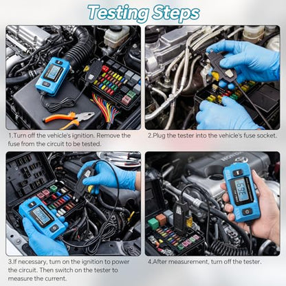 Car Fuse Tester, Automotive Circuit Fault Tester Tool, Max 48V | Car Relay Tester with LCD Display, LED Front Light, 20A High Precision Current Test Power Probe for Various Vehicles