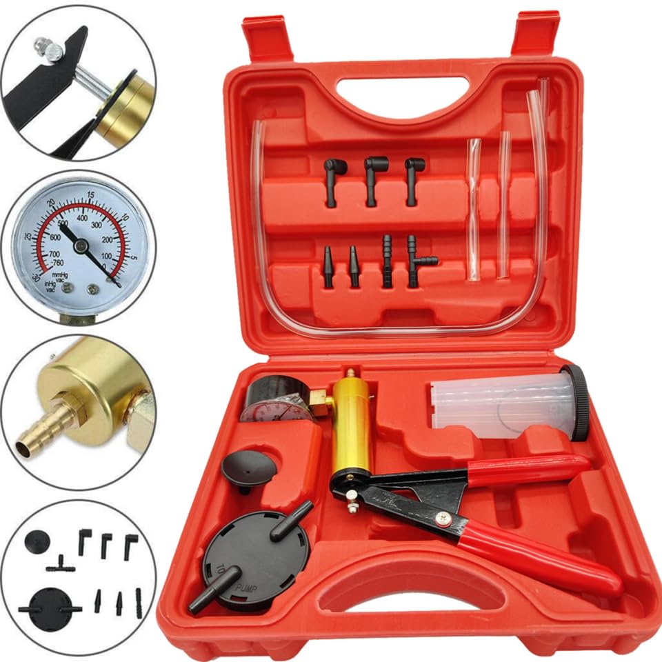 Brake Bleeder - Brake Bleeder Vacuum Pump Kit, Hand Vacuum Pump Automotive, Brake Pressure Bleeder Kit with Vacuum Pump, Cup Adapter, Hose Connectors, Brake Bleeder Valve Adapters
