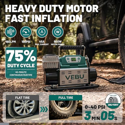 ‌RV Air Compressor 12V Tire Inflator, 150PSI with Auto Shut-off, Digital Display & Preset, 5.65CFM Fast Inflation for Off-road Vehicles, Trucks, SUVs, RVs, ATVs, Corded Electric - style: Single Cylinder + Digital Display