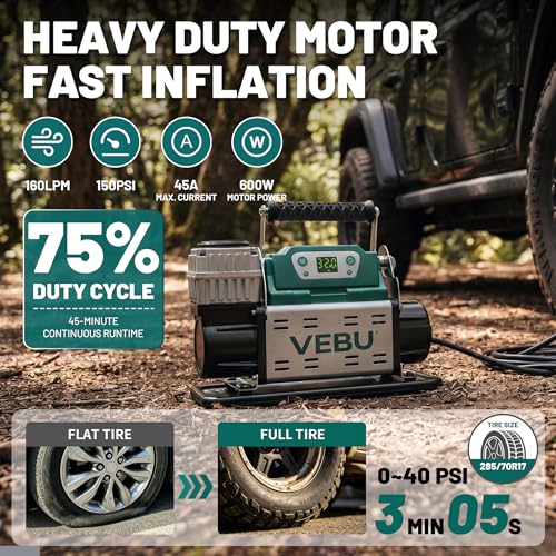 ‌RV Air Compressor 12V Tire Inflator, 150PSI with Auto Shut-off, Digital Display & Preset, 5.65CFM Fast Inflation for Off-road Vehicles, Trucks, SUVs, RVs, ATVs, Corded Electric - style: Single Cylinder + Digital Display