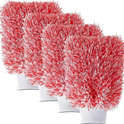 4 Pack Microfiber Car Wash Mitts Set 10x7 Inch Soft Suede Lining Car Wash Gloves, Highly Absorbent Scratch-Free Cleaning Cloths for Auto Detailing, Safe with All Soaps, Bucket (Red) - color: Red