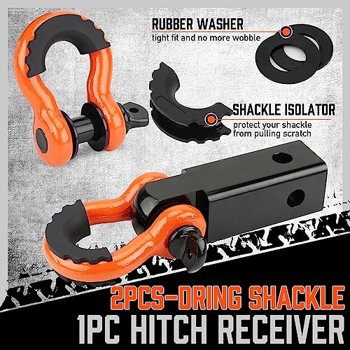 HORUSDY Nylon Heavy Duty Tow Strap Recovery Strap with Hooks 3" x 30Ft - 35,000 LBS Break Strength, 2" Shackle Hitch Receiver + 3/4 D Ring Shackles (2pcs), Recover Your Vehicle Stuck in Mud/Snow - style: 35,000 LBS Break Strength, 2" Shackle Hitch Receive