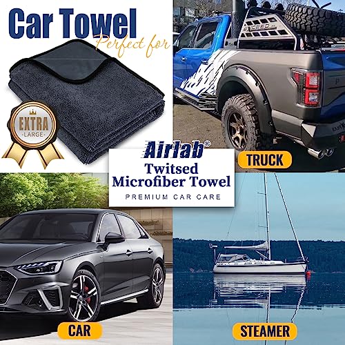 Airlab Microfiber Towels for Cars Wash Drying Super Absorbent Cleaning Cloth Auto Detailing Ultra Soft, Lint-Free, Streak-Free, 24 x 16 Inch, Pack of 2, Grey-Black, 600 GSM - color: 24 X 16 Inch, Pack of 2, Grey-black, 600 Gsm