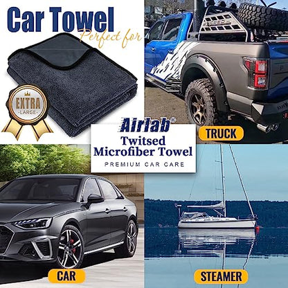 Airlab Microfiber Towels for Cars Wash Drying Super Absorbent Cleaning Cloth Auto Detailing Ultra Soft, Lint-Free, Streak-Free, 24 x 16 Inch, Pack of 2, Grey-Black, 600 GSM - color: 24 X 16 Inch, Pack of 2, Grey-black, 600 Gsm