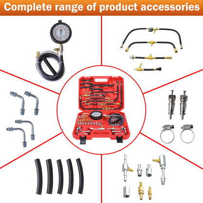 0-140PSIFuel Injection Pressure Tester Kit, Pro Fuel Pressure Tester Kit, Car Truck Motorcycle Diagnostic Tool - color: red-2